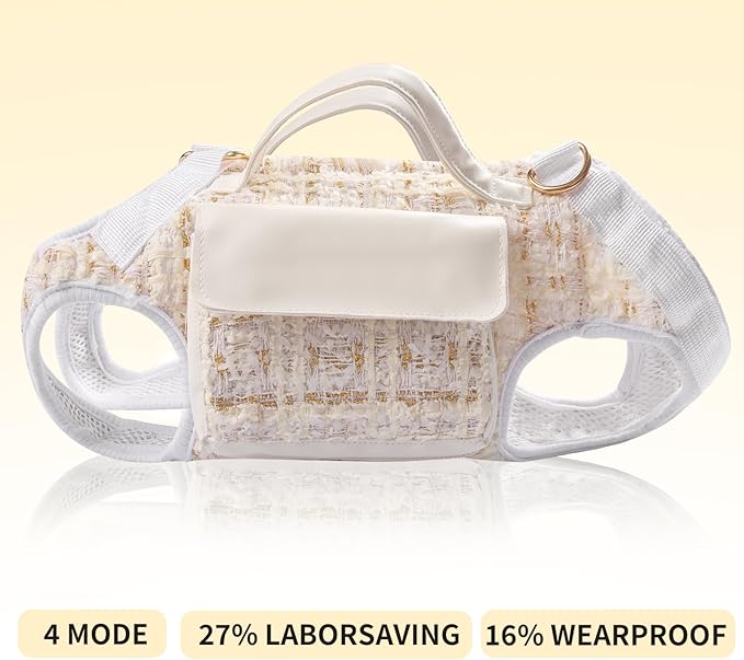 Dog Lift Harness Backpack for Small Dogs, Adjustable Straps Dog Sling Carrier for Hiking, Travel, Outdoor – White Medium