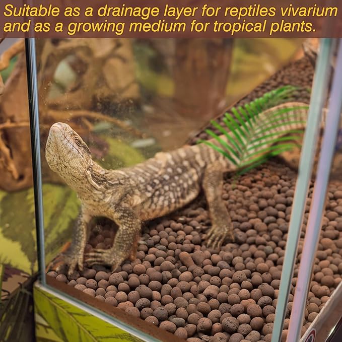 ZeeDix 10 LBS Reptile Substrate Leca Balls - 100% Organic Expanded Clay Pebbles, Ideal Bioactive Terrarium Clay Balls Substrate for Reptile Terrarium Tank, Bearded Dragon, Tortoise, Gecko, Snake &Frog