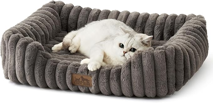 COZY KISS Orthopedic Dog Bed for Small Dogs & Cats - Washable Rectangle Pet Bed with Anti-Slip Bottom, Soft Calming Cat & Puppy Bed for Indoor Pets (25"x21"x6", Grey)