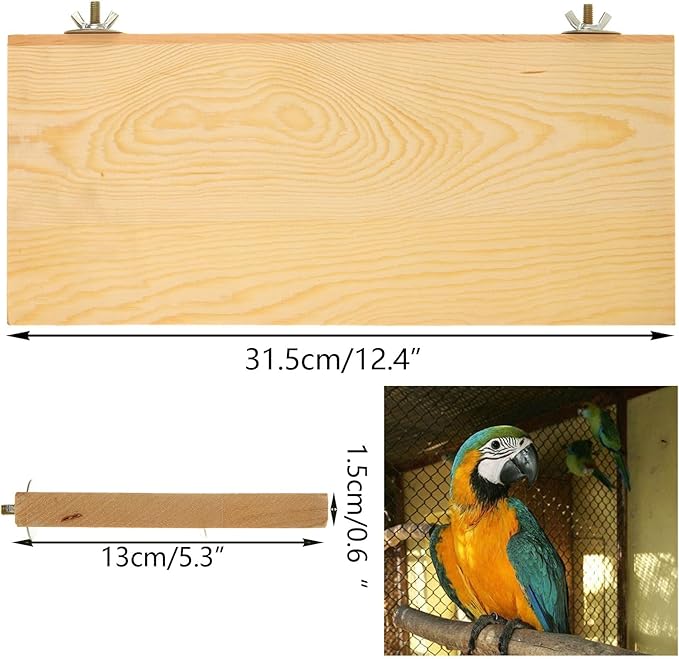 DIRBUY 4 Pack 5 x 12 Inches Bird Perches - Natural Wooden Flat Bird Perch - Rectangle Bird Perch Stand Platform for Parrot, Budgies, Parakeet, Cockatiels, Conure, Lovebirds