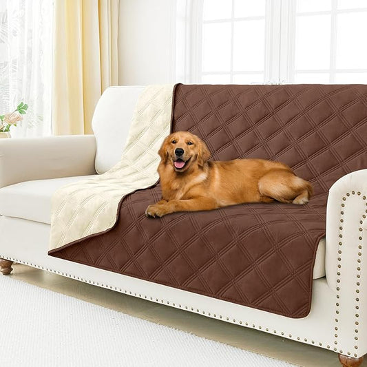 Smiry Waterproof Dog Bed Cover Blanket 68x82, Soft Reversible Pet Blanket, Washable Leakproof Cats Dogs Couch Cover for Sofa, Couch, Furniture, Lattice, Brown/Beige