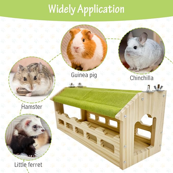 Hamiledyi Chinchilla Wooden Suspension Bridge Hanging Bridge Platform Squirrel Drawbridge Tunnel Toys for Guinea Pig Hamster Habitat Decoration and Toys Chinchilla Cage Accessories(Style A)