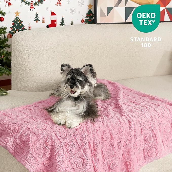 gogobunny Calming Plush Dog Cat Blanket 300GSM Coral Fleece, Ultra-Soft Machine Washable Pet Bedding for Small Medium Dogs Cats Puppies Kittens (Pink, 25x35)
