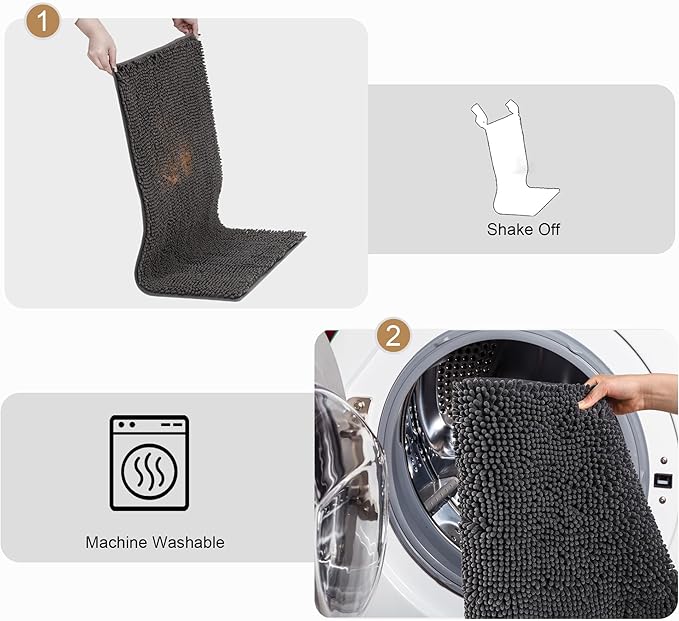 Amyracel Absorbent Dog Door Mat for Muddy Paws, 48" x 30" Non Slip Washable Door Mat Indoor Entrance, Quick Dry Chenille Pet Entry Rugs for Entryway Indoor, Grey