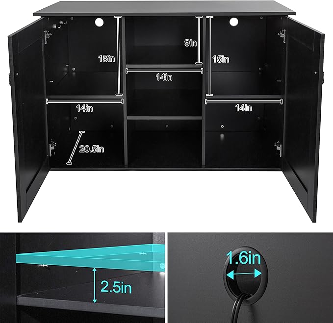 REPTI ZOO Storage Cabinet Terrarium Stand 48" x 24" x 30" for 30" Aquarium Tanks Reptile Terrariums, 6 Large Storage Shelves for Accessories Organization, Extra Holes for Wire Pass