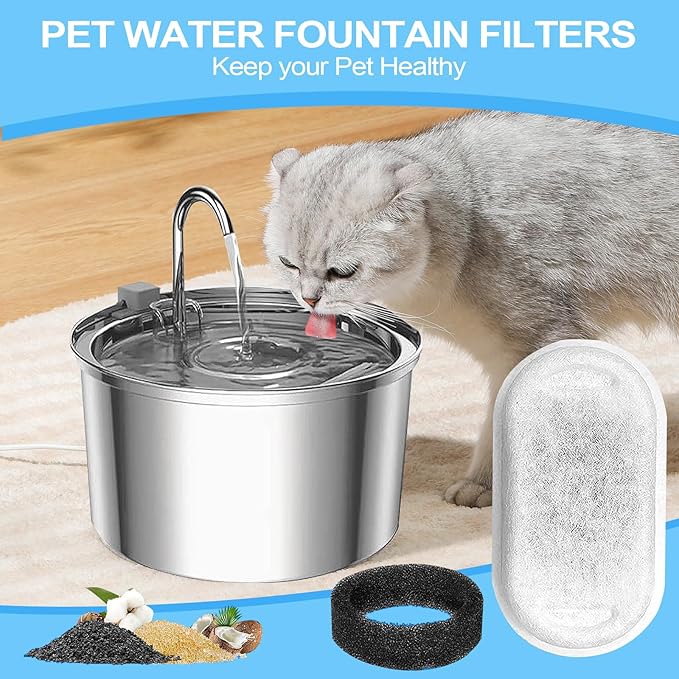 Cat Water Fountain Filter for Stainless Steel 108oz/3.2L& 67oz/2L Automatic Pet Water Dispenser Fountian Replacement Filter with Sponges, white-16