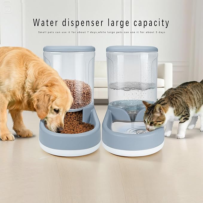 MOLOPARTY Automatic Dog Cat Feeder and Water Dispenser Gravity Food Feeder and Waterer Set with Pet Food Bowl for Small Medium Dog Puppy Kitten, Large Capacity 1 (Pet Feeder and Waterer Set)
