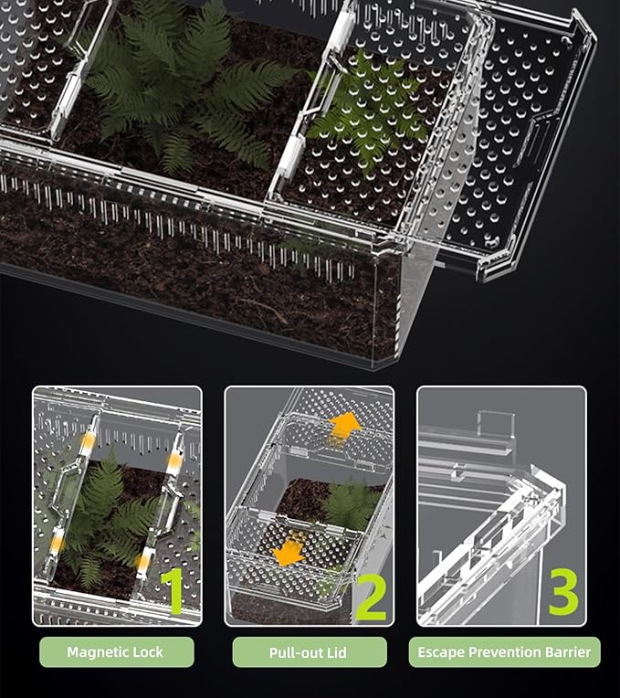 XIGETRAIL Transparent Portable Reptile Terrarium Habitat, Reptile Feeding Box for for Gecko, Tarantula, Scorpion, Spider, Hermit Crab,Frog (12" x 7.7" x 5.1" White)