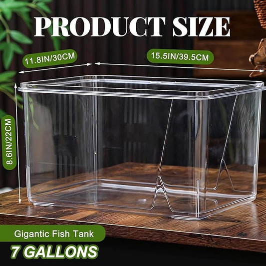 Geelin 7 Gallon Plastic Fish Tank Large Bowl Shatterproof with Crystal Clear Clarity for Terrarium, Flower Vase Centerpiece Gift for Fish Lovers(Square)