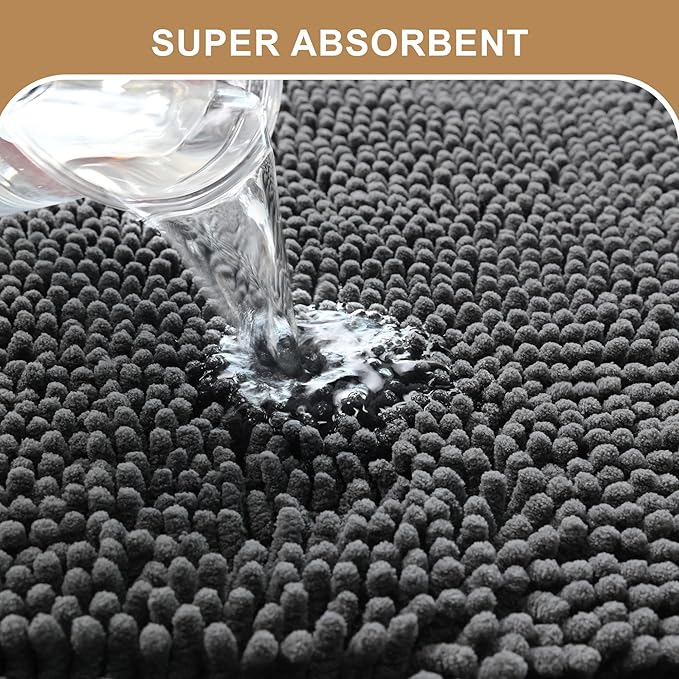 Amyracel Absorbent Dog Door Mat for Muddy Paws, 48" x 30" Non Slip Washable Door Mat Indoor Entrance, Quick Dry Chenille Pet Entry Rugs for Entryway Indoor, Grey