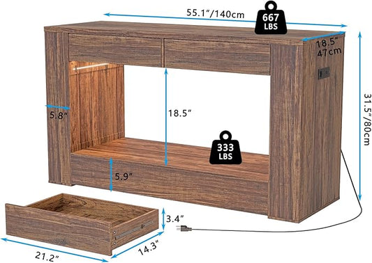 55–75 Gallon Aquarium Stand for Fish Tank & Turtle ,Reptile,Amphibian Terrariums, MDF Tabletop & Drawers, Reinforced Metal Frame, LED Lighting, Power Outlets (Rustic Brown)