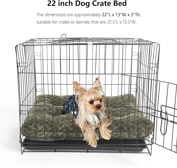 Necesitar Puppy Bed for Small Dogs Washable Ultra Soft Crate Bed for 22 inch Cages with Anti-Slip Cozy Soft Sleeping Pillow Up to 15 lbs Pets,22 x 13 Olive Green