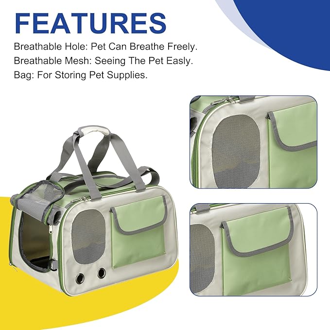 Pet Backpack Carrier, Portable Expandable and Ventilated, Oxford Cloth Dogs Cats and Small Animals Travel Bag 17.72", (Green, 1 Pcs), Intended for Hiking/Camping/Traveling