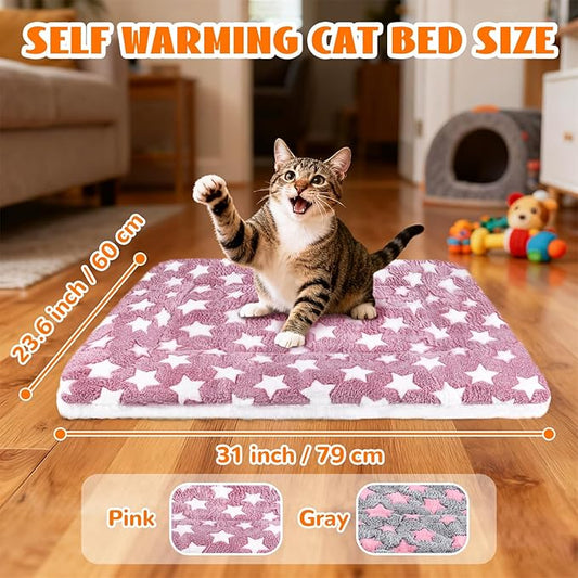 CHICAUP 2 Pcs Self Warming Cat Bed, Self Heating Pet Mat for Cats & Dogs Soft Calming Cat Bed Mat Reflects Body Heat Warm Washable Pet Pad for Crates, Floors, Indoor, Outdoor (31×23.6 Inch)