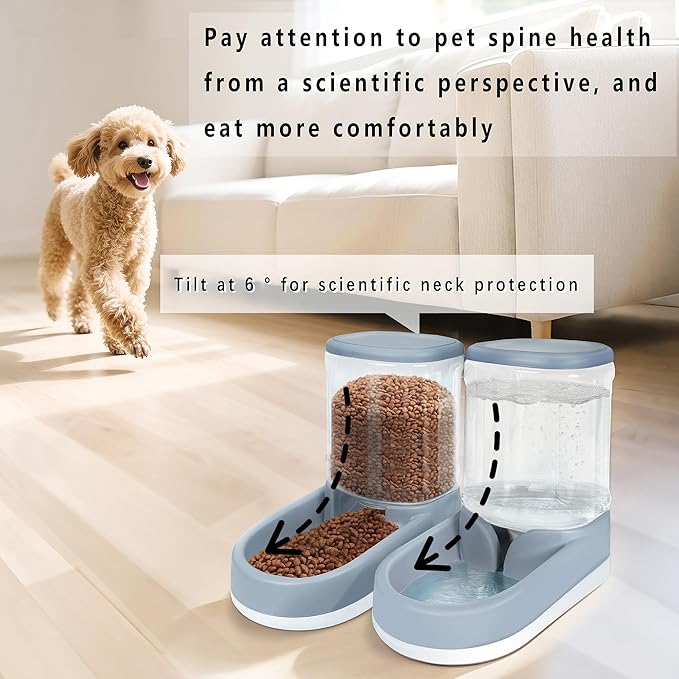 MOLOPARTY Automatic Dog Cat Feeder and Water Dispenser Gravity Food Feeder and Waterer Set with Pet Food Bowl for Small Medium Dog Puppy Kitten, Large Capacity 1 (Pet Feeder and Waterer Set)