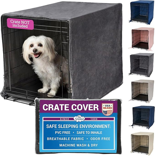 Pet Dreams Dog Crate Cover - Breathable Fabric Kennel Topper for Single-Door Crates, Fits iCrate Dog Cages 18, 24, 30, 36, 42, 48 Inches (Grey, Large, 36")