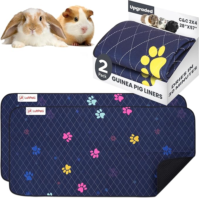 Washable Rabbit & Guinea Pig Cage Liner & Bedding for C&C 2x4 (57"x28"), 2 Pack, Easy to Clean Unlike Fleece, Fast-Drying, Waterproof, Absorbent, Non-Slip Pee Pad, Reusable Bunny Mat for Small Animals