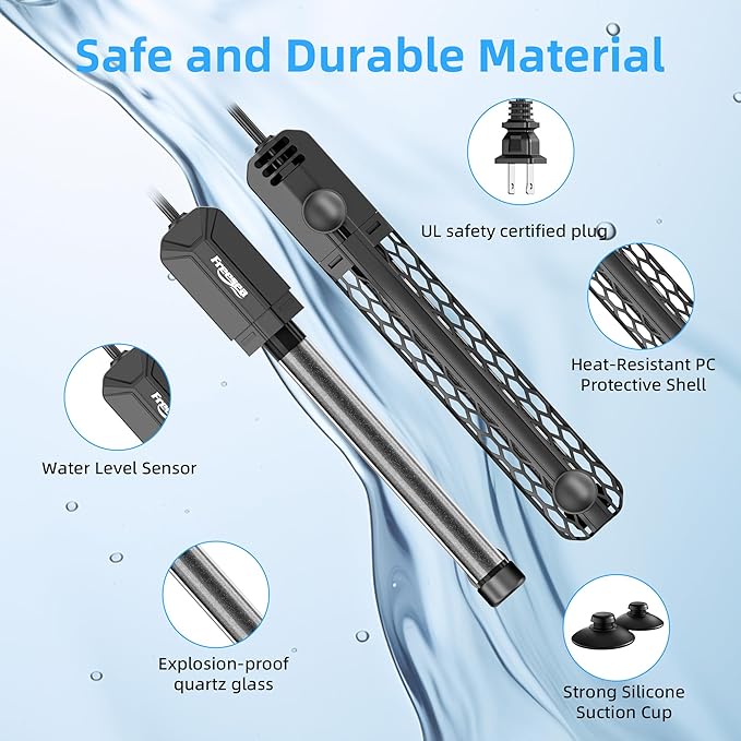 FREESEA Aquarium Heater for Fish Tank: 100W/200W/300W/500W Submersible Fish Tank Heater with Over-Temperature and Off-Water Protection for 75-120 Gallon Saltwater and Freshwater