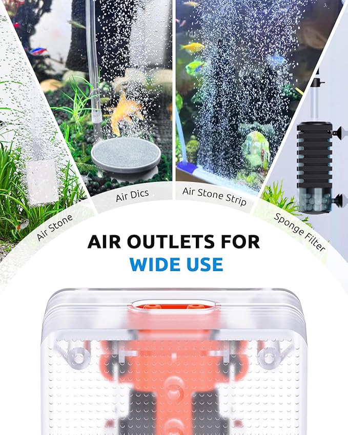 SEAOURA Fish Tank Bubbler, Adjustable Aquarium Air Pump Quiet Bubbler for Fish Tank, Oxygen Pump Aerator with Air Stone & Tubing Accessories, 2W/3W/10W for 5-300 Gallon