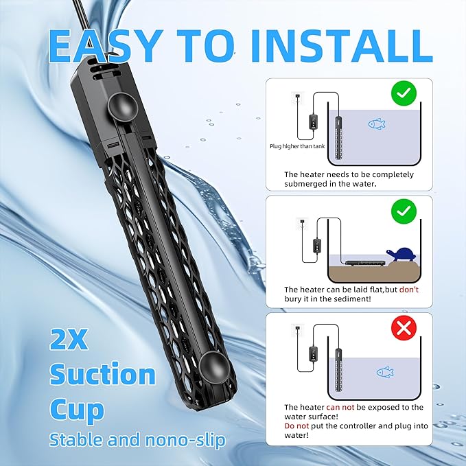 FREESEA Aquarium Heater for Fish Tank: 100W/200W/300W/500W Submersible Fish Tank Heaters with Over-Temperature and Off-Water Protection for 10-20 Gallon Saltwater and Freshwater