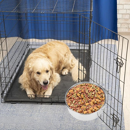 Pet Food Water Bowl with Clamp Holder Stainless Steel Coop Cup Hanging Feeder for Dog Bird Parrot Cat Rabbit (M)