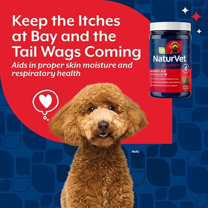 NaturVet Hemp Allergy Aid Supplement for Dogs, Hemp Seed, Antioxidants, Omegas, Dha & Epa for Healthy Skin & Respiratory Health, 60 Count