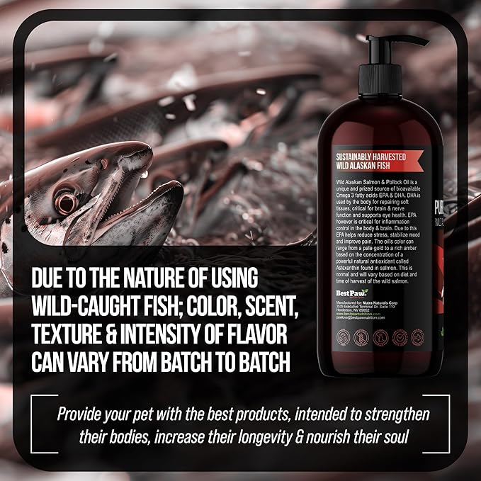 Pure Wild Alaskan Salmon Oil for Dogs & Cats Skin and Coat - Fish Oil Liquid with Pump - Supports Joint Function, Immune & Heart Health - Omega 3 Liquid Food Supplement - All Natural EPA + DHA - 32oz