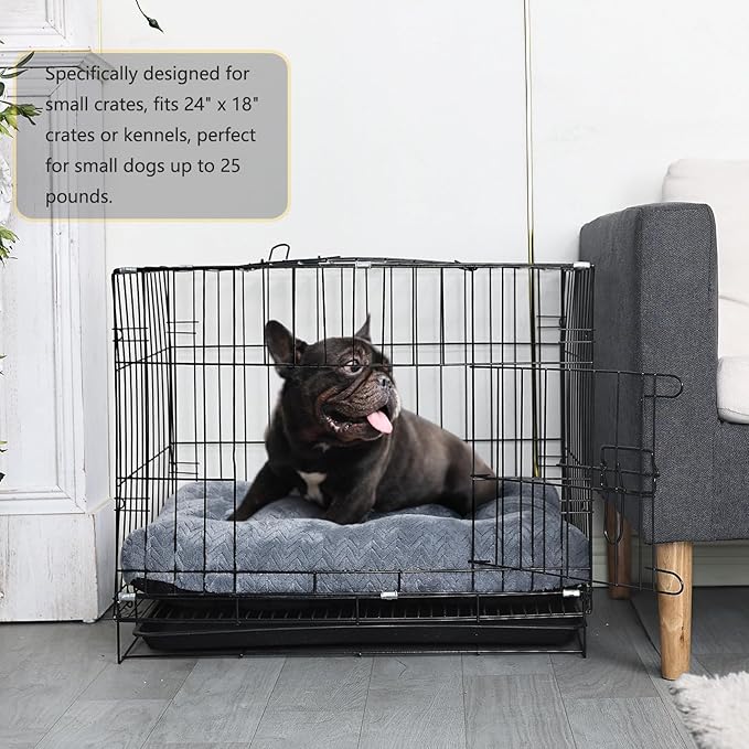 Small Dog Bed for Crate Washable with Anti-Slip Crate Pad Soft Fluffy Kennel Pad for Dog Cage 24 inch Puppy Bed fit Up to 25 lbs Pets Comfy Sleeping Pillow,24 x 18 Dark Gray