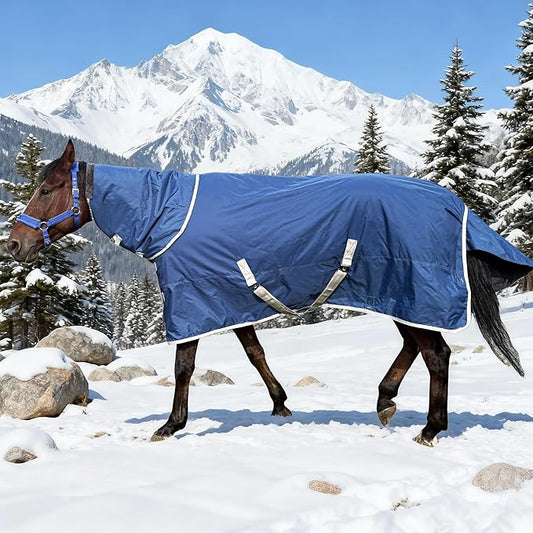 Winter 1200D Premium Turnout Horse Blanket,Medium Weight Waterproof Blanket (Back Length 81 inches (155cm) with Cover)