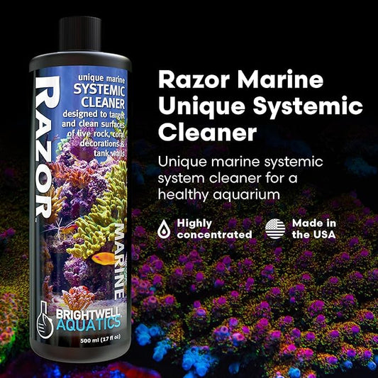 Brightwell Aquatics - Razor Marine - Unique Systemic Fish Tank Cleaner for Marine Aquariums - Aquarium Water Treatments, 16.9 fl oz