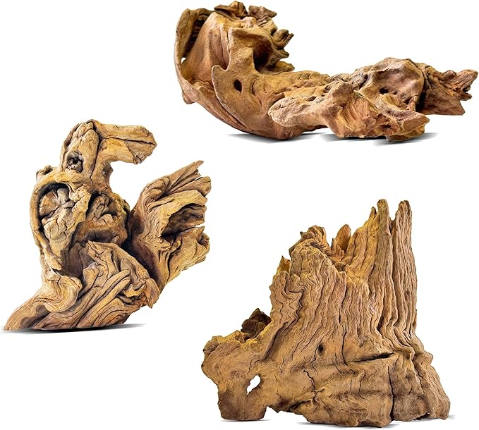 Natural Driftwood for Aquarium Decor,Reptile Habitat&Home DIY Decor,Naturally Unique Shapes Weathered Wood,Easy to Use XS-(4-6 Inch/0.7-0.8 Lbs)-Pack of 3