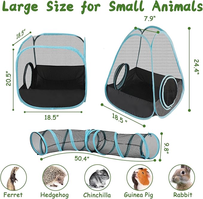 YUEPET Outdoor Visual Rabbit Tunnel Toys Pop up Bunny Enclosure Hideout Portable Cube Tent Collapsible Small Animal Playpen for Indoor Rabbit Guinea Pig Ferret Hamster Kitten Exercising Hiding Playing