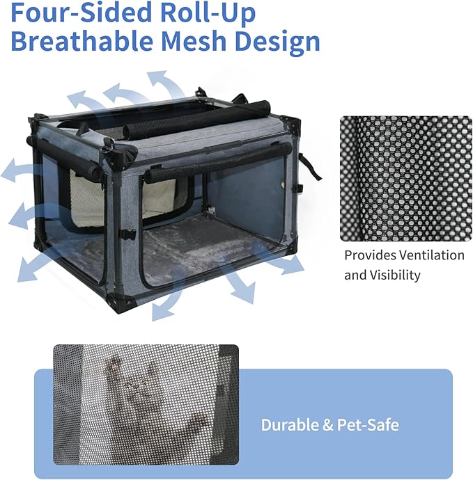 NEZUC Soft Collapsible Dog Crate - 24 Inch Portable Soft Sided Travel Dog Crates for Small Dogs, 4-Door Foldable Dog Carrier, Pet Kennel Indoor & Outdoor (Gray, 24.0" L x 17.0" W x 17.0" H)