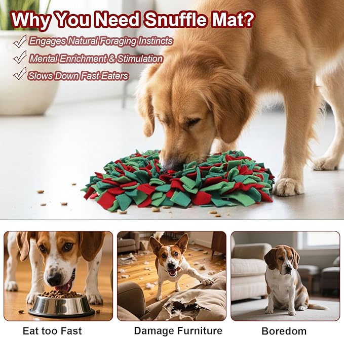 Snuffle Mat for Dogs - Christmas Dog Toys, Sniff Mats for Dogs - Nosework Training Mats for Foraging Instinct, Enrichment Toys for Small/Medium/Large Pets