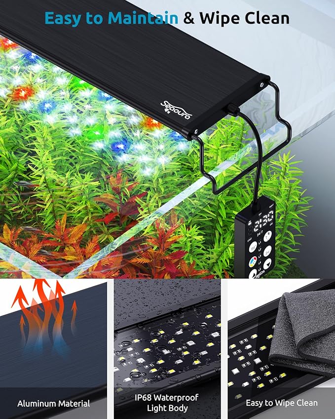 SEAOURA Aquarium Light for Fish Tank, 24/7 Custom Timer, Power-Off Memory, 7-Row LED 24-30in Full Spectrum Fish Tank Lights, 8 Colors, 20 Brightness, Day&Night Cycle, Adjustable Mount for Freshwater