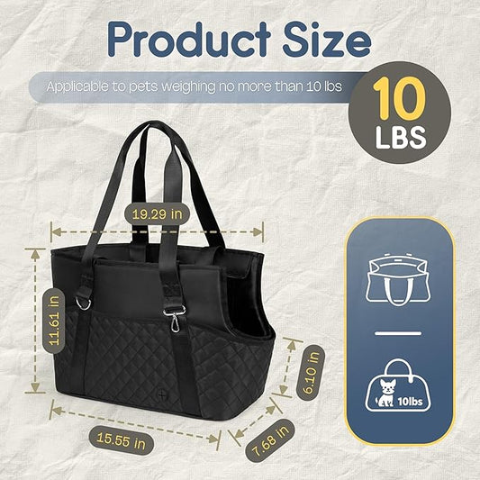 YUDODO Dog Purse Carrier for Small Dogs, Soft-Sided Pet Carrier with Large Pockets & Safety Harness Clip, Collapsible Dog Tote Bag, Travel Carriers up to 10 lbs, Black