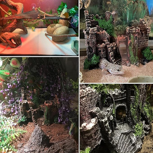 kathson Bearded Dragon Tank Castle Decorations,Reptile Hammock Reptiles Habitat Resin Hideouts Cave Decor Terrarium Accessories for Lizard Snake Chameleon Gecko Hermit Crabs (4 Pcs)