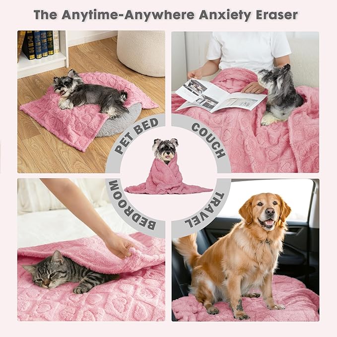 gogobunny Calming Plush Dog Cat Blanket 300GSM Coral Fleece, Ultra-Soft Machine Washable Pet Bedding for Small Medium Dogs Cats Puppies Kittens (Pink, 25x35)