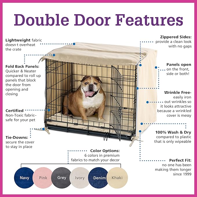 Pet Dreams Dog Crate Cover - Breathable Fabric Kennel Topper for Double-Door Crates, Fits iCrate Dog Cages 18, 24, 30, 36, 42, 48 Inches (Denim, Small, 24")