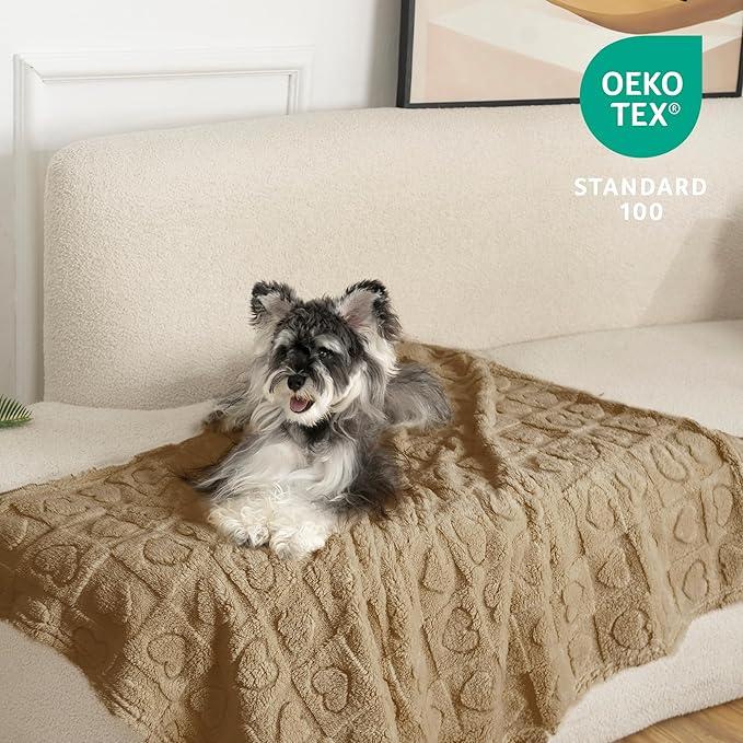 gogobunny Calming Plush Dog Cat Blanket 300GSM Coral Fleece, Ultra-Soft Machine Washable Pet Bedding for Small Medium Dogs Cats Puppies Kittens (Brown, 50x60)