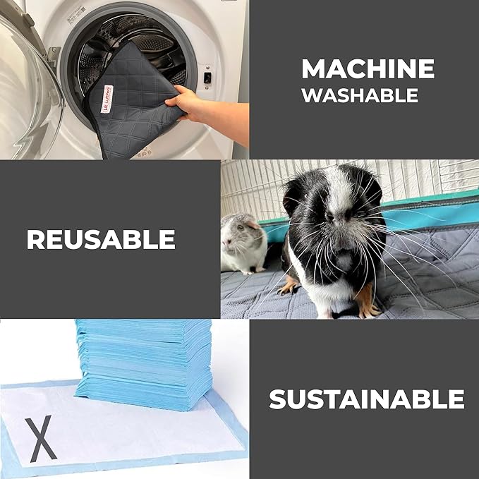Washable Rabbit & Guinea Pig Cage Liner & Bedding for C&C 2x3 (28"x42"), 2 Pack, Easy to Clean Unlike Fleece, Waterproof, Absorbent, Non-Slip Pee Pad, Reusable Bunny Mat for Small Animals