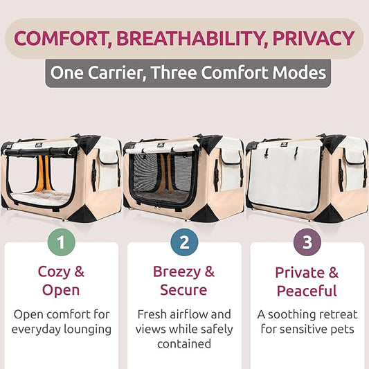 Cat & Dog Pet Carrier, Soft-Sided, Large 24"x16"x16", Fits Large Cat, 2 Cats, or Medium Dog Comfortably, Great for Travel & Vet Visits, Privacy Windows, Removable Bed, Locking Zippers, Foldable