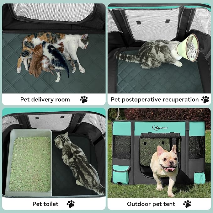 Dog Playpen,Cat Pet Puppy Pen,Portable Playpens for Dogs Indoor Outdoor Travel Camping Use,Foldable Dog Kennel Tent Crate for Rabbit Small Animals and Tent Stakes (Green, Large)