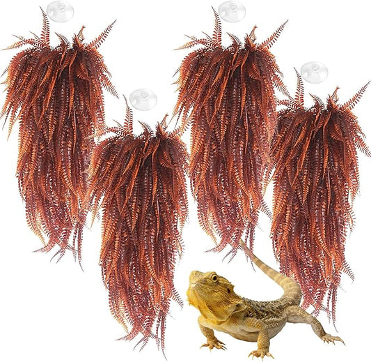 Hamiledyi Reptile Plants 4 PCS Hanging Terrarium Plants Vines with Suction Cup Fake Amphibian Plants for Bearded Dragons,Lizards,Geckos,Snake and Hermit Crab Tank Habitat Decorations 33 inches