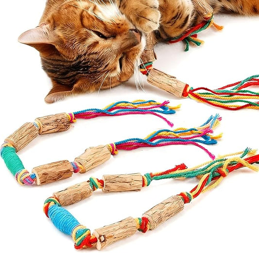 IUHKBH Cat Rope Toy, 2 PCS Colorful Chew Ropes with Silvervine Sticks and Refillable Natural Catnip Bag for Teeth Cleaning Safe Interactive Toy for Indoor Cat Kitten