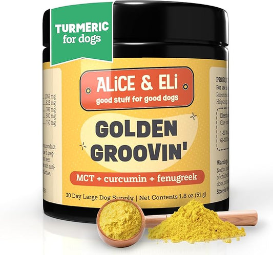 Alice & Eli Golden Groovin' - Turmeric for Dogs - Natural Immune & Joint Support for Dogs - with Organic Curcumin, MCT & Fenugreek - 30 Day Large Dog Supply