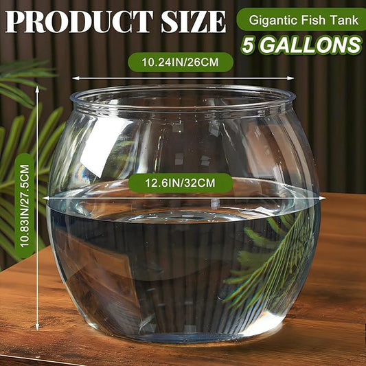 Geelin 5 Gallon Plastic Fish Tank Large Bowl Shatterproof with Crystal Clear Clarity for Terrarium, Flower Vase Centerpiece Gift for Fish Lovers (Round)