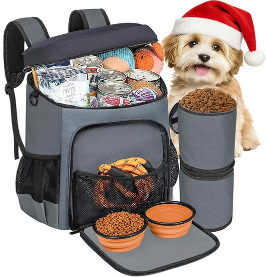 ANILD Dog Travel Backpack - Airline Approved Double-layer Pet Travel Bag Accessories with 2 Food Storage Bag and 2 Foldable Silicone Bowls for Hiking & Camping