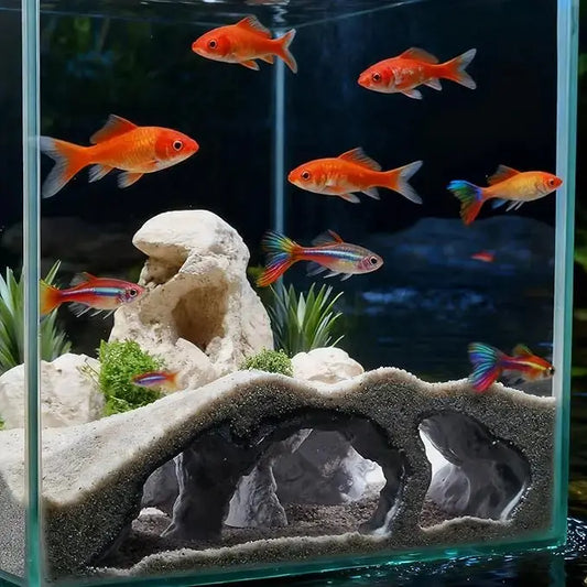 LIYAOLI Aquarium Cave Tunnel Hideout - 3D Printed Fish Tank Cave Decor for Pleco,Friendly Sinking Base Shrimp/Betta Fish Hideout for Aquarium with Viewing Ports (M - Grey)