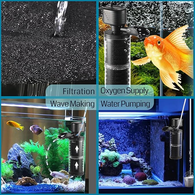XpertMatic 15W Aquarium Filter 2 Stages 238 GPH (900L/h) for Up to 70 Gallon Fish Tank, Submersible Internal Tank Filter and Water Pump, Power Filter for Fish Tank, Aquarium, Pond, SainSmart